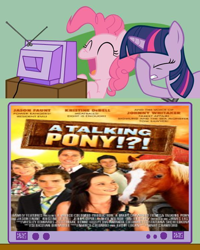 Size: 600x750 | Tagged: safe, derpibooru import, pinkie pie, twilight sparkle, earth pony, pony, a talking pony, exploitable meme, meme, meta, movie, obligatory pony, tv meme