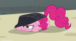 Size: 962x525 | Tagged: safe, screencap, pinkie pie, earth pony, pony, the cutie map, rock, solo