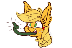 Size: 750x500 | Tagged: safe, artist:heir-of-rick, derpibooru import, applejack, monster pony, original species, tatzlpony, open mouth, prehensile tongue, solo, species swap, tatzljack, tentacle tongue, tentacles, thumbs up, tongue out