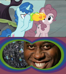 Size: 1920x2160 | Tagged: safe, screencap, party favor, pinkie pie, earth pony, pony, the cutie map, ainsley harriott, binoculars, exploitable meme, meme