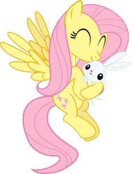 Size: 5313x7000 | Tagged: safe, artist:uxyd, angel bunny, fluttershy, pegasus, pony, absurd resolution, hug, solo