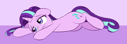 Size: 2911x1000 | Tagged: safe, artist:esfelt, starlight glimmer, pony, unicorn, :t, female, floppy ears, lidded eyes, lying down, mare, solo, tired