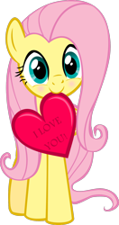 Size: 900x1709 | Tagged: safe, artist:comfydove, fluttershy, pegasus, pony, cute, heart, hearts and hooves day, holding, looking at you, mouth hold, shyabetes, simple background, solo, transparent background, valentine's day, vector