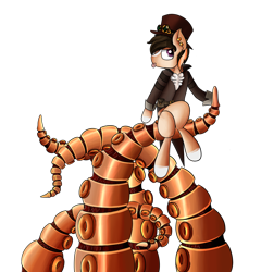 Size: 1024x1068 | Tagged: safe, artist:beardie, derpibooru import, oc, oc only, oc:buttercream scotch, semi-anthro, blaze (coat marking), clothes, ear piercing, looking at you, male, piercing, solo, stallion, steampunk, tentacles