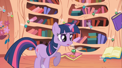 Size: 1366x768 | Tagged: safe, derpibooru import, screencap, twilight sparkle, parasprite, swarm of the century, book