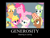 Size: 1600x1200 | Tagged: safe, artist:dowlphin, screencap, applejack, cherry berry, meadow song, pinkie pie, rarity, sunshower raindrops, twinkleshine, earth pony, pony, unicorn, equestria games (episode), demotivational poster, generosity, meme, minty green, popcorn