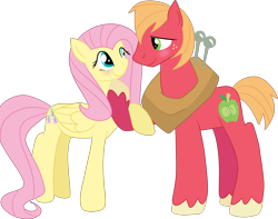 Size: 3908x3079 | Tagged: safe, artist:melodytheunicorn, big macintosh, fluttershy, earth pony, pegasus, pony, blushing, fluttermac, holding hooves, male, shipping, stallion, straight