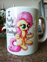 Size: 774x1032 | Tagged: safe, artist:bugplayer, fluttershy, pegasus, pony, bugplayer is trying to murder us, craft, cute, i hate mondays, monday, mug