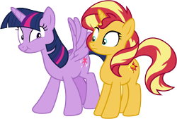 Size: 13690x9235 | Tagged: safe, artist:famousmari5, sunset shimmer, twilight sparkle, twilight sparkle (alicorn), alicorn, pony, unicorn, better together, equestria girls, forgotten friendship, absurd resolution, female, mare, simple background, transparent background, vector, wings