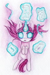 Size: 1916x2846 | Tagged: safe, artist:0okami-0ni, starlight glimmer, pony, unicorn, book, female, filly, huevember, scroll, solo, traditional art