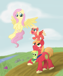 Size: 3306x3966 | Tagged: safe, artist:kaleysia, big macintosh, fluttershy, oc, oc:cellini, oc:crispin, pegasus, pony, baby, baby pony, colt, female, filly, fluttermac, male, offspring, parent:big macintosh, parent:fluttershy, parents:fluttermac, shipping, straight