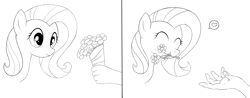 Size: 2000x783 | Tagged: safe, artist:kas92, fluttershy, human, bouquet, disembodied hand, flower, horses doing horse things, monochrome