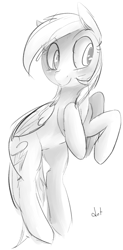 Size: 640x1297 | Tagged: dead source, safe, artist:dotkwa, derpibooru import, rainbow dash, pegasus, pony, cute, monochrome, smiling, solo