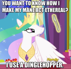 Size: 709x685 | Tagged: safe, screencap, princess celestia, alicorn, pony, no second prances, discovery family logo, fork, image macro, levitation, magic, meme, solo, telekinesis, the little mermaid