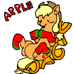 Size: 300x300 | Tagged: safe, artist:caitsith511, applejack, earth pony, pony, animated, clothes, hat, kneesocks, lazy, silly, silly pony, sitting on name, socks, who's a silly pony
