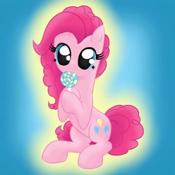 Size: 2048x2048 | Tagged: safe, artist:bratzoid, pinkie pie, earth pony, pony, :3, cute, diapinkes, lollipop, nom, sitting, solo