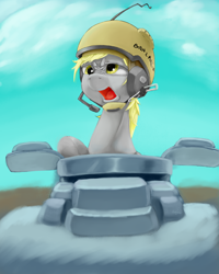 Size: 2000x2500 | Tagged: safe, artist:usager, derpy hooves, pony, helmet, tank (vehicle)