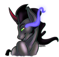 Size: 501x488 | Tagged: dead source, safe, artist:temerariekh, derpibooru import, king sombra, pony, unicorn, curved horn, dark magic, magic, simple background, solo, sombra eyes, stupid sexy sombra, transparent background