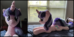 Size: 3000x1500 | Tagged: safe, artist:joltage, starlight glimmer, pony, unicorn, bed, irl, photo, plushie, solo