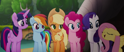 Size: 1920x804 | Tagged: safe, derpibooru import, screencap, applejack, fluttershy, pinkie pie, rainbow dash, rarity, twilight sparkle, twilight sparkle (alicorn), alicorn, earth pony, pegasus, pony, unicorn, my little pony: the movie, female, mane six, mare