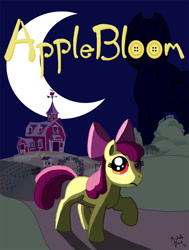 Size: 530x700 | Tagged: safe, apple bloom, applejack, earth pony, pony, button eyes, coraline, crescent moon, crossover, image macro, implied applejack, meme, moon, sweet apple acres