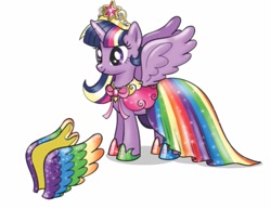 Size: 709x547 | Tagged: safe, derpibooru import, twilight sparkle, twilight sparkle (alicorn), alicorn, pony, season 4, clothes, colored wings, dress, female, mare, multicolored wings, rainbow power, rainbow wings, solo