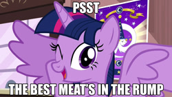 Size: 1280x720 | Tagged: safe, derpibooru import, star swirl the bearded, twilight sparkle, twilight sparkle (alicorn), alicorn, pony, three's a crowd, female, image macro, implied cannibalism, mare, masochism, omnivore twilight, solo, spoiler alert, the simpsons, wink