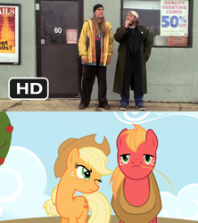 Size: 1280x1440 | Tagged: safe, screencap, applejack, big macintosh, earth pony, pony, comparison, jay, jay and silent bob, male, silent bob, stallion, wink