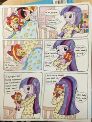 Size: 2448x3264 | Tagged: safe, artist:crystal2riolu, sunset satan, sunset shimmer, twilight sparkle, equestria girls, age regression, baby, babyset shimmer, comic, crib, diaper, misspelling of you're, traditional art
