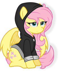 Size: 4000x4732 | Tagged: safe, artist:godoffury, fluttershy, pegasus, pony, absurd resolution, clothes, hoodie, messy mane, simple background, solo, transparent background, vector