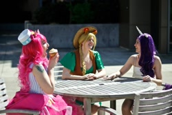 Size: 960x640 | Tagged: safe, artist:thequeenliestdead, applejack, pinkie pie, rarity, human, cosplay, irl, irl human, photo