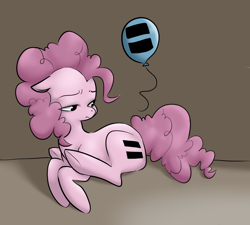 Size: 1000x900 | Tagged: safe, artist:glacierclear, pinkie pie, earth pony, pony, the cutie map, balloon, equal cutie mark, equalized, floppy ears, frown, looking back, prone, sad, solo