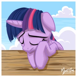 Size: 1000x1000 | Tagged: safe, artist:mysticalpha, derpibooru import, twilight sparkle, eyes closed, floppy ears, leaning, sad, solo