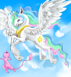 Size: 1750x1900 | Tagged: safe, artist:firimil, princess celestia, alicorn, pony, crossover, mew, pokémon, unshorn fetlocks