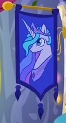 Size: 144x267 | Tagged: safe, screencap, princess celestia, alicorn, pony, no second prances, banner, female