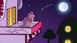 Size: 2560x1440 | Tagged: safe, artist:dr.johndash, pinkie pie, earth pony, pony, eyes closed, lonely, moon, night, shooting star, solo, stars, vector