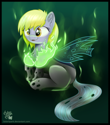 Size: 3187x3610 | Tagged: safe, artist:solarspark, derpy hooves, changeling, pegasus, pony, atg 2019, changelingified, female, mare, newbie artist training grounds, solo, species swap, transformation