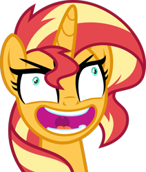 Size: 5000x5897 | Tagged: safe, artist:orin331, edit, sunset shimmer, pony, unicorn, starlight the hypnotist, spoiler:interseason shorts, absurd resolution, derp, evil laugh, faic, female, insanity, laughing, mare, open mouth, shrunken pupils, simple background, snapset shimmer, solo, transparent background