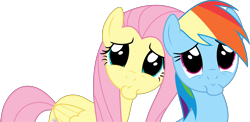 Size: 6150x3000 | Tagged: safe, artist:dashiesparkle, derpibooru import, fluttershy, rainbow dash, pegasus, pony, trade ya, .svg available, duo, pouting, simple background, transparent background, vector, wide eyes