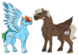 Size: 2388x1668 | Tagged: safe, artist:detoxx-retoxx, derpibooru import, dumbbell, rainbow dash, pegasus, pony, dumbdash, female, looking at you, male, mare, shipping, simple background, spread wings, stallion, story included, straight, transparent background, wings