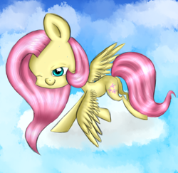 Size: 540x525 | Tagged: safe, artist:pinipy, fluttershy, pegasus, pony, cute, flying, solo, wink