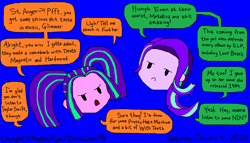 Size: 2236x1280 | Tagged: safe, artist:discipleofandrewryan, aria blaze, starlight glimmer, equestria girls, mirror magic, rainbow rocks, spoiler:eqg specials, 1000 hours in ms paint, blue background, conversation, crude drawing, disembodied head, emerson lake and palmer, metallica, ms paint, needs more saturation, nine inch nails, simple background, speech bubble, stylistic suck, talking, talking to each other, taylor swift, vulgar