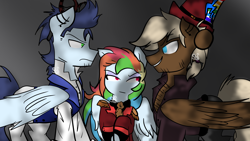 Size: 1280x720 | Tagged: safe, artist:soarindashbestship, derpibooru import, rainbow dash, soarin', oc, pegasus, pony, clothes, female, goggles, hat, male, shipping, soarindash, steampunk, straight, top hat, tumblr, vest