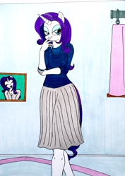 Size: 2118x2992 | Tagged: safe, artist:killerteddybear94, rarity, anthro, :3, clothes, hand over mouth, skirt, sweater