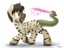 Size: 2000x1500 | Tagged: safe, artist:stinkehund, derpibooru import, oc, oc only, original species, zebra, cork, crystal, fluffy, male, mouth hold, solo, tentacles, tentapony, unshorn fetlocks, weapon