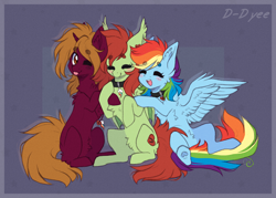 Size: 1500x1073 | Tagged: safe, artist:tenebristayga, derpibooru import, rainbow dash, oc, pegasus, pony, collar, commission