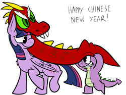 Size: 800x600 | Tagged: safe, artist:karpet-shark, derpibooru import, spike, twilight sparkle, twilight sparkle (alicorn), alicorn, dragon, pony, animal costume, chinese new year, clothes, female, mare, twily-daily