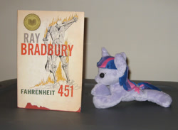 Size: 1006x738 | Tagged: artist needed, safe, derpibooru import, twilight sparkle, book, fahrenheit 451, irl, photo, plushie, ray bradbury, this will end in tears