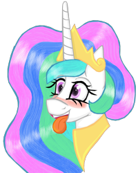 Size: 1376x1718 | Tagged: safe, artist:cuddlelamb, princess celestia, alicorn, pony, blushing, female, mare, simple background, solo, tongue out, transparent background