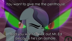 Size: 1280x720 | Tagged: safe, derpibooru import, screencap, king sombra, sapphire joy, crystal pony, pony, arbmos, dark magic, hellsing, hellsing ultimate abridged, hypnosis, image macro, magic, meme, mister ed, quote, sex beam, sombra eyes, sombracard